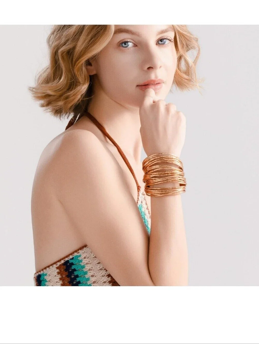 Gold Multi-Row Textured Bangle Bracelet Stack - Women Jewelry